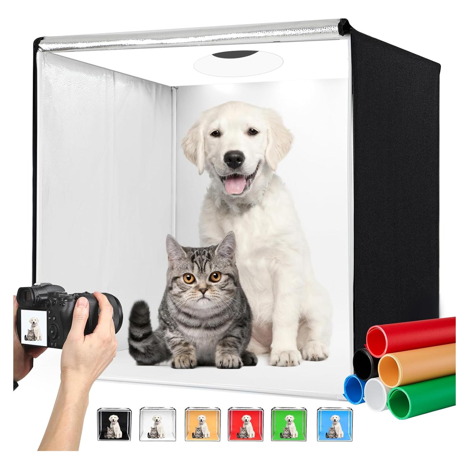 Photo Studio Light Box Photography 32"x32" with 100 LED and 6 Colors Backdrops Photo Box with Lights, Foldable Picture Box for Product Photography with 6500K Brightness