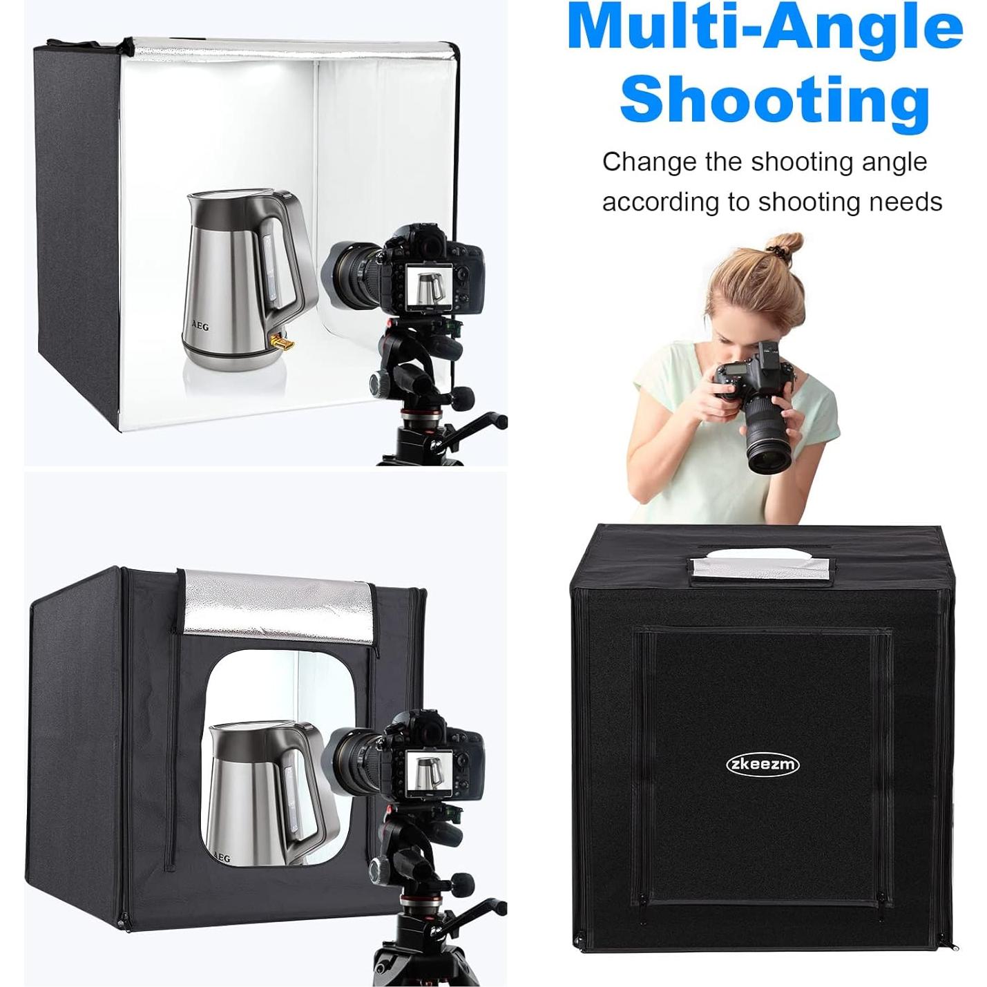 Photo Studio Light Box Photography 32"x32" with 100 LED and 6 Colors Backdrops Photo Box with Lights, Foldable Picture Box for Product Photography with 6500K Brightness