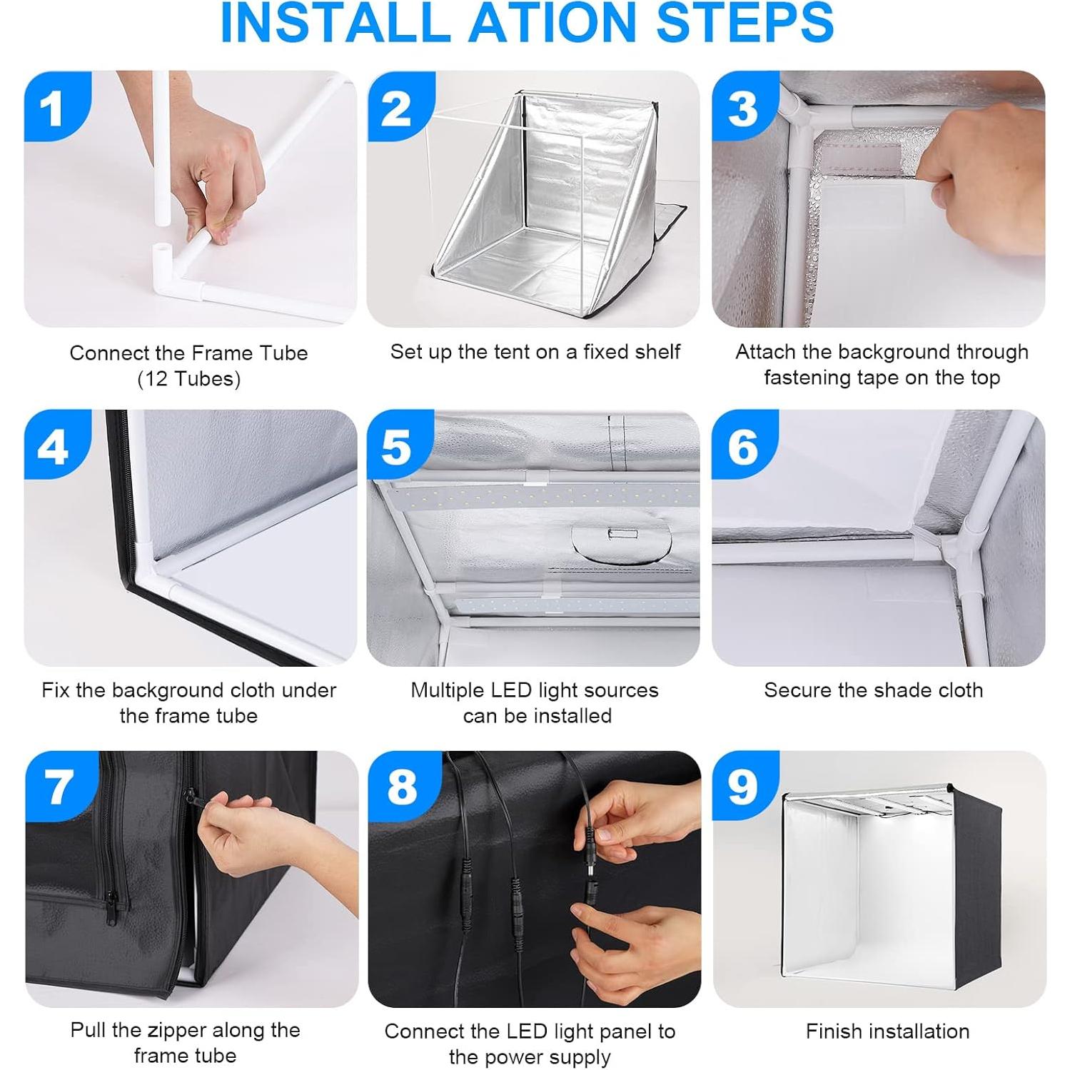 Photo Studio Light Box Photography 32"x32" with 100 LED and 6 Colors Backdrops Photo Box with Lights, Foldable Picture Box for Product Photography with 6500K Brightness