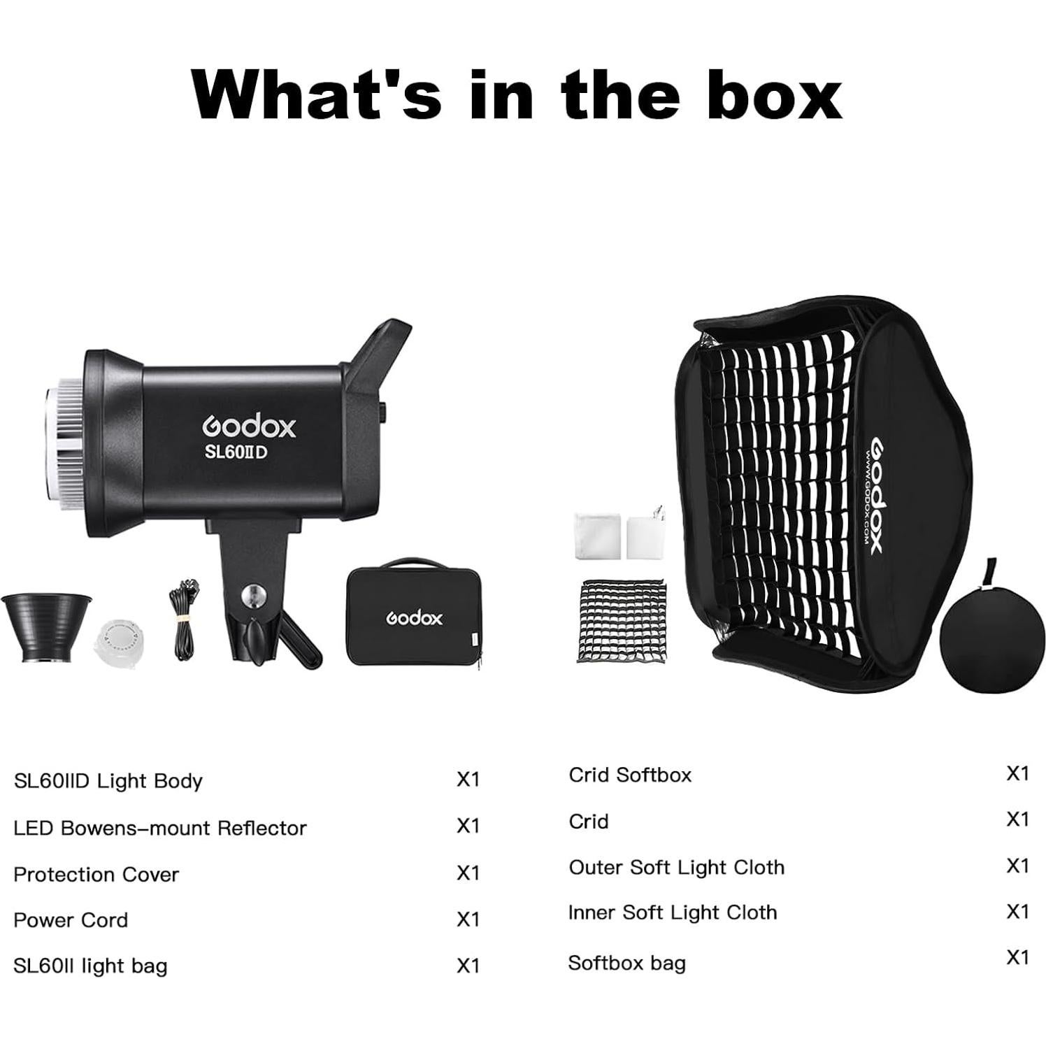 Kit de Luz LED Godox SL60IID 70W 5600K con Softbox 80x80cm