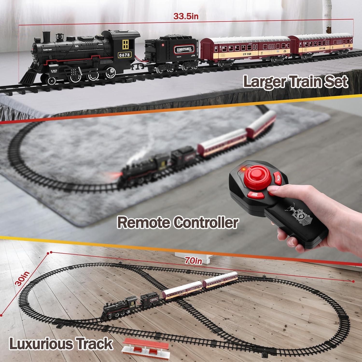 Juego de tren eléctrico LCF con control remoto y vías 177,8 cm