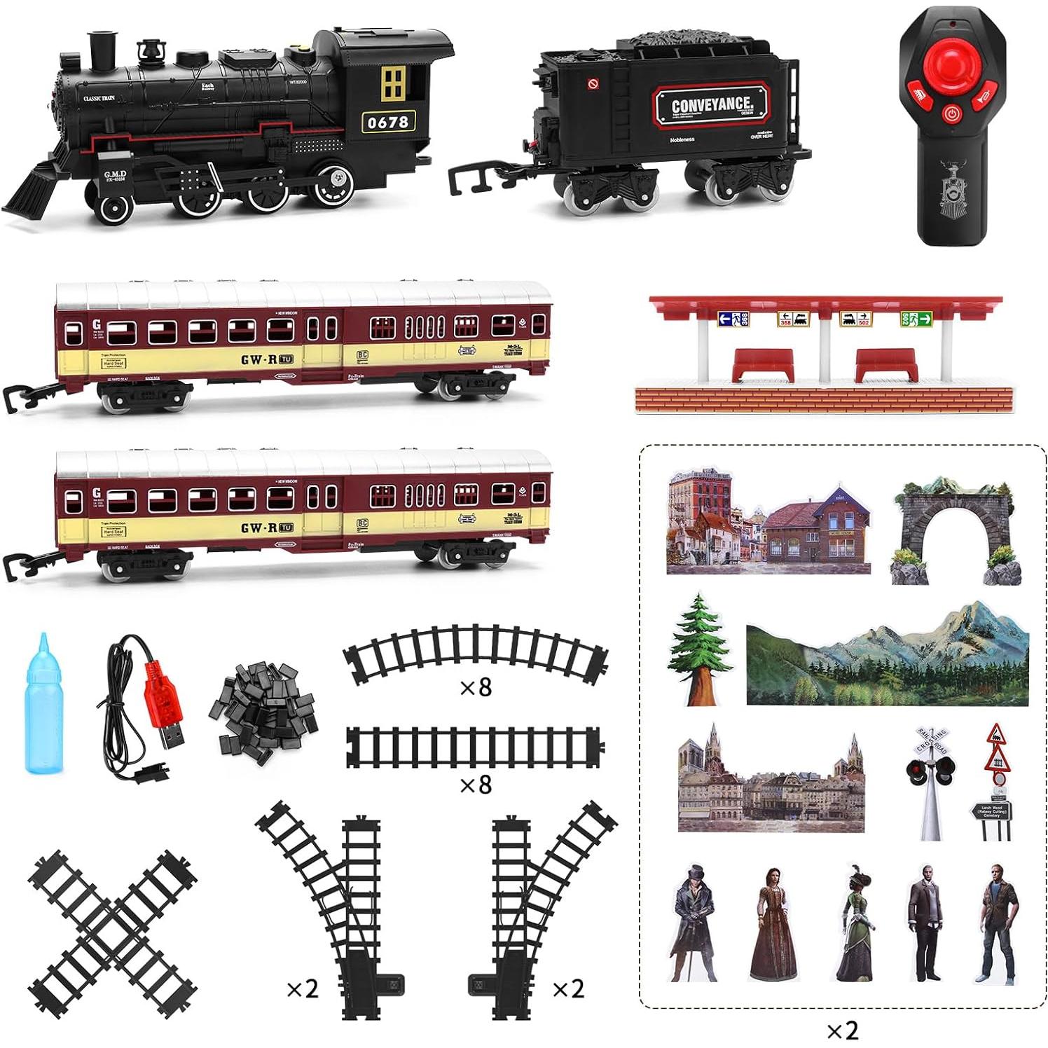 Juego de tren eléctrico LCF con control remoto y vías 177,8 cm