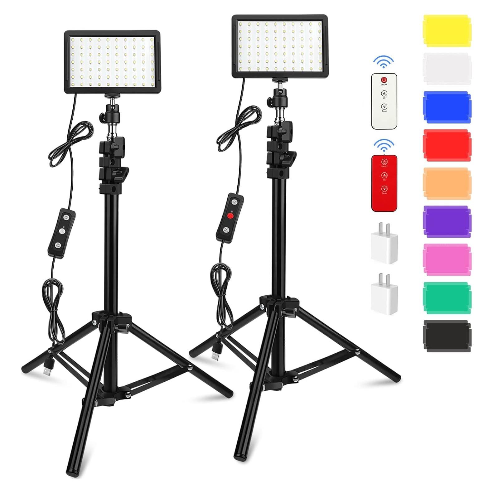 Kit de 2 luces LED Obeamiu 5600K con trípode y filtros