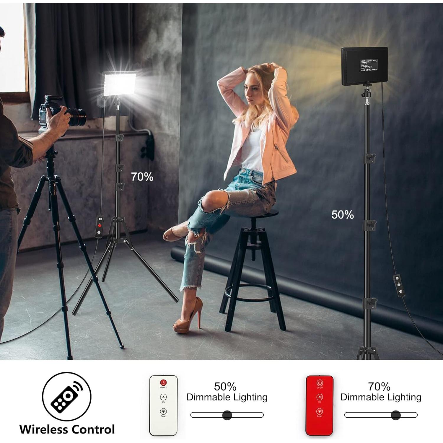 Kit de 2 luces LED Obeamiu 5600K con trípode y filtros