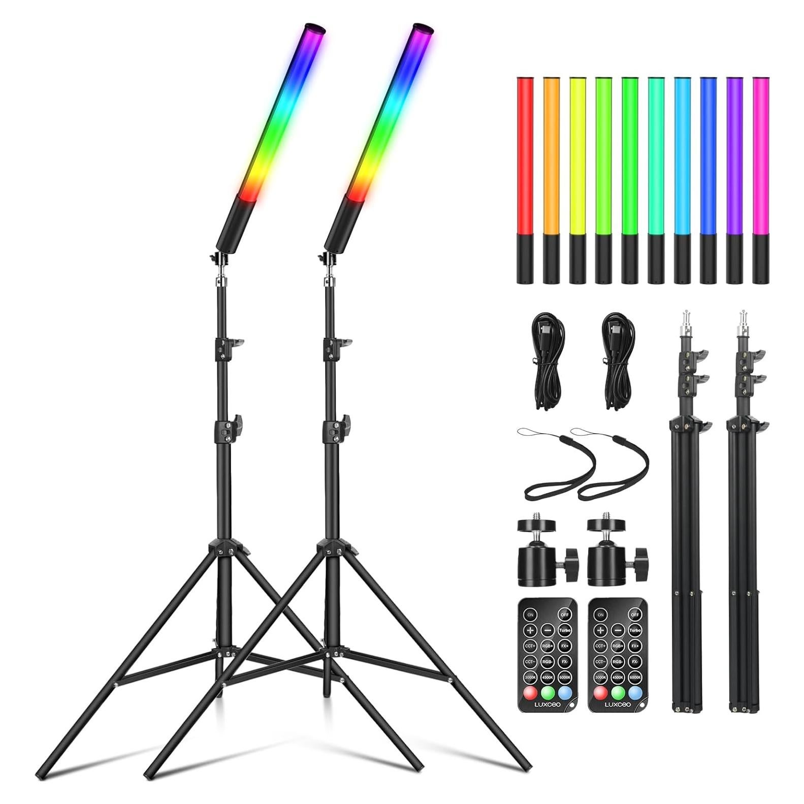 Paquete de 2 Varas de Luz LED RGB uyled con Trípode y Control Remoto