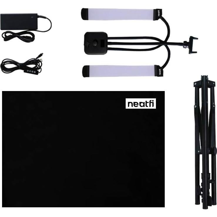 Neatfi (New Model) Supreme LED Light Kit, 3600 Lumens, 40W, 3 Color Modes, for Makeup and Tattoo Artists, Filming & Photography with Adjustable Tripod and Flexible Phone Holder (Black)