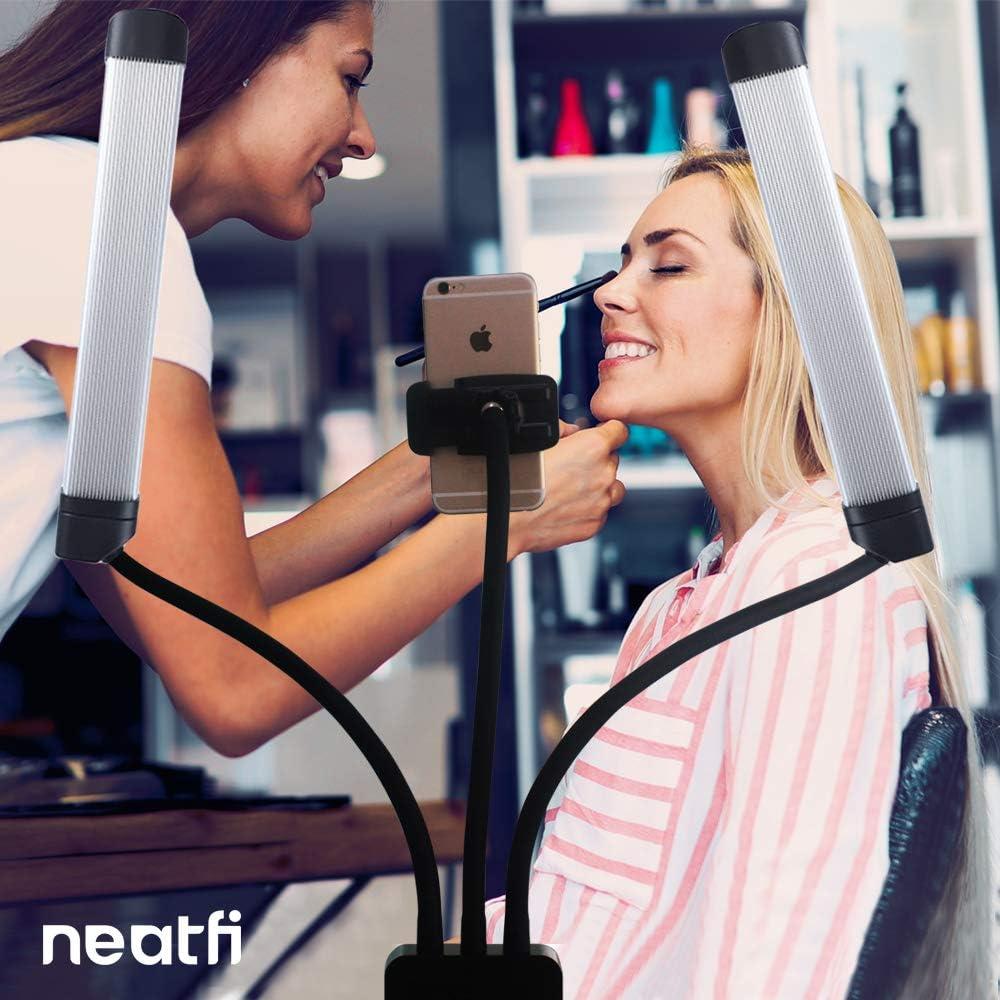 Neatfi (New Model) Supreme LED Light Kit, 3600 Lumens, 40W, 3 Color Modes, for Makeup and Tattoo Artists, Filming & Photography with Adjustable Tripod and Flexible Phone Holder (Black)