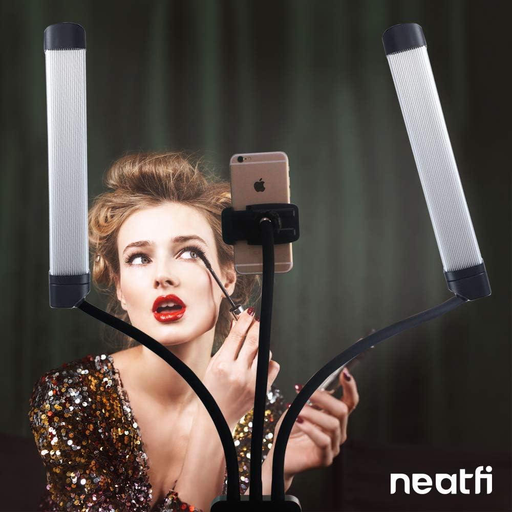 Neatfi (New Model) Supreme LED Light Kit, 3600 Lumens, 40W, 3 Color Modes, for Makeup and Tattoo Artists, Filming & Photography with Adjustable Tripod and Flexible Phone Holder (Black)