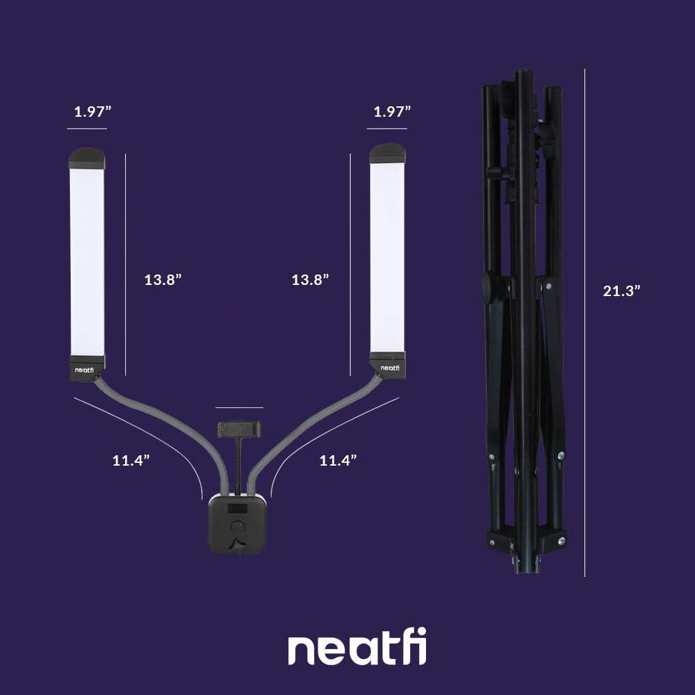 Neatfi (New Model) Supreme LED Light Kit, 3600 Lumens, 40W, 3 Color Modes, for Makeup and Tattoo Artists, Filming & Photography with Adjustable Tripod and Flexible Phone Holder (Black)