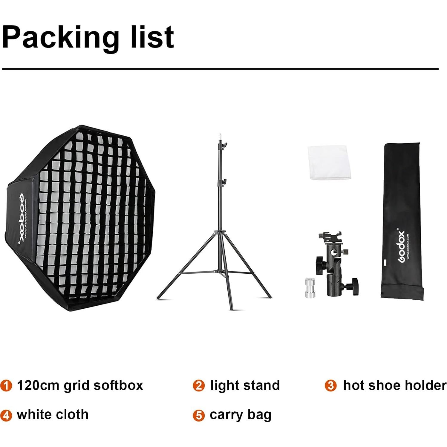 Godox Softbox Octagonal 120cm con Rejilla y Soporte Tipo E