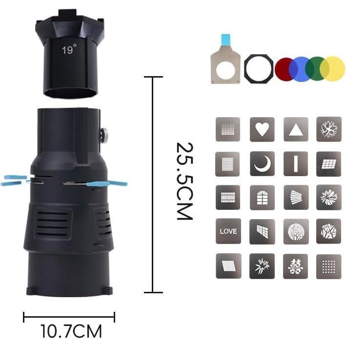 Kit Snoot Óptico BAFONGCINE 19° con 20 Gobos y 4 Filtros