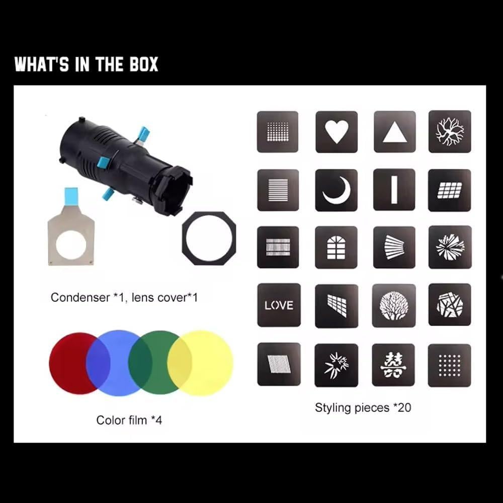 Kit Snoot Óptico BAFONGCINE 19° con 20 Gobos y 4 Filtros