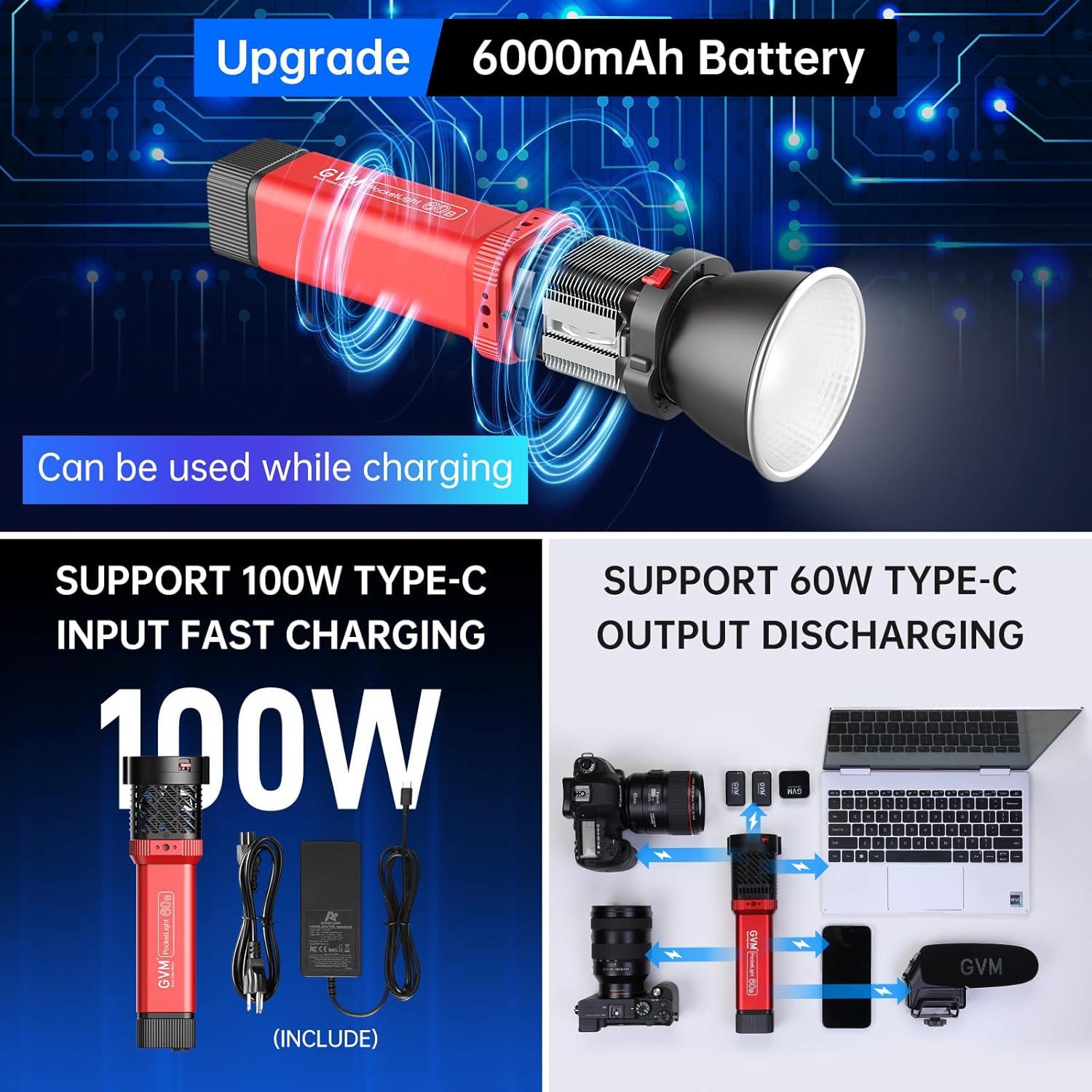 Luces de Estudio GVM PD60B con Adaptador y Control APP