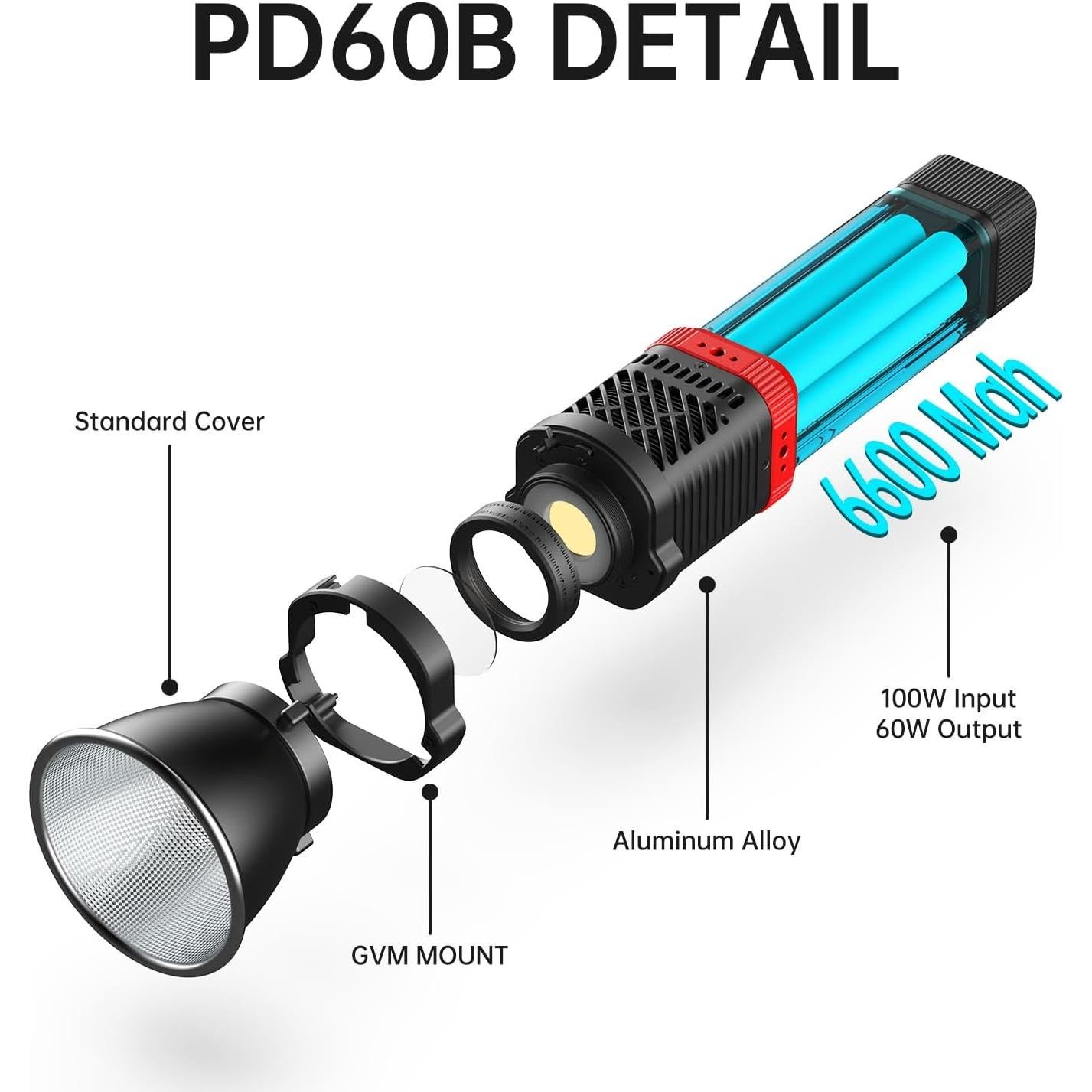 Luces de Estudio GVM PD60B con Adaptador y Control APP