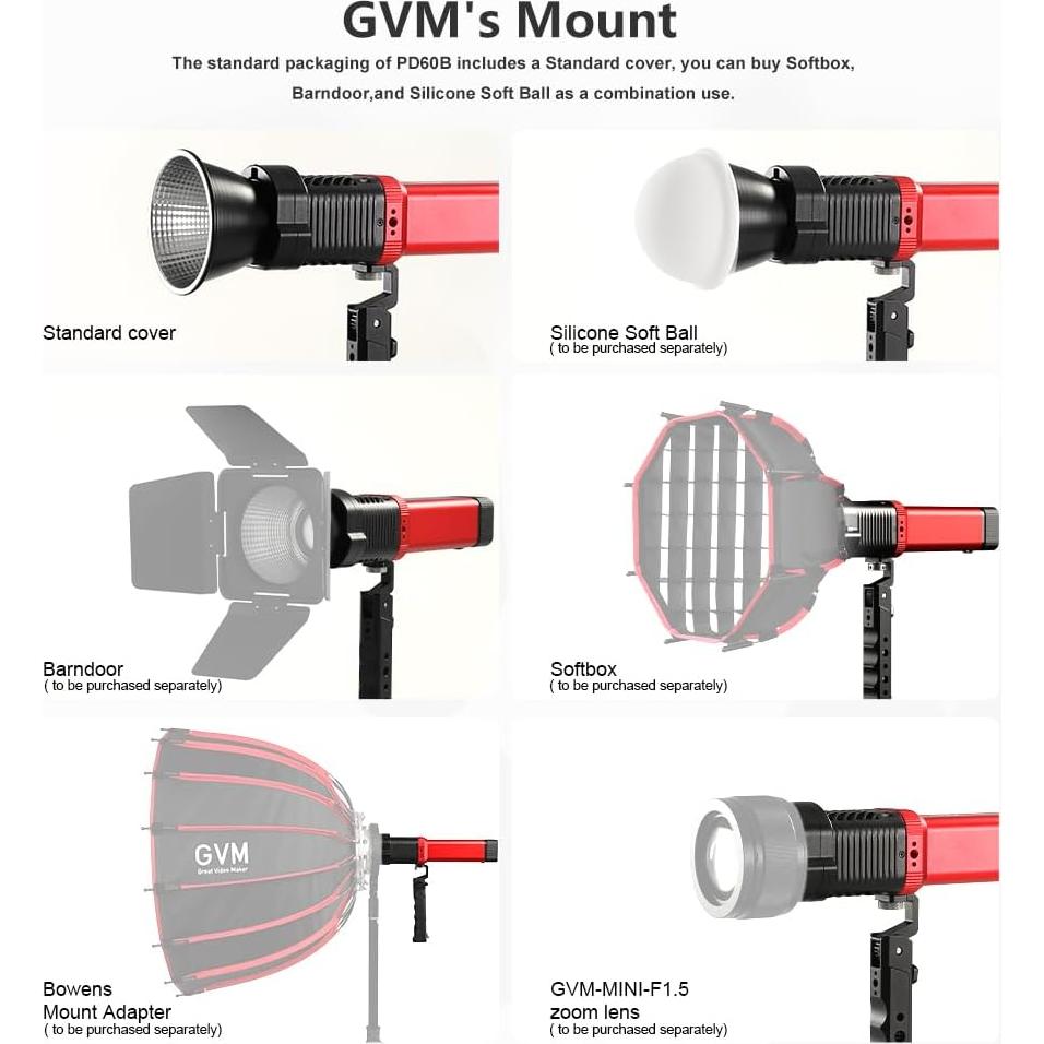 Luces de Estudio GVM PD60B con Adaptador y Control APP