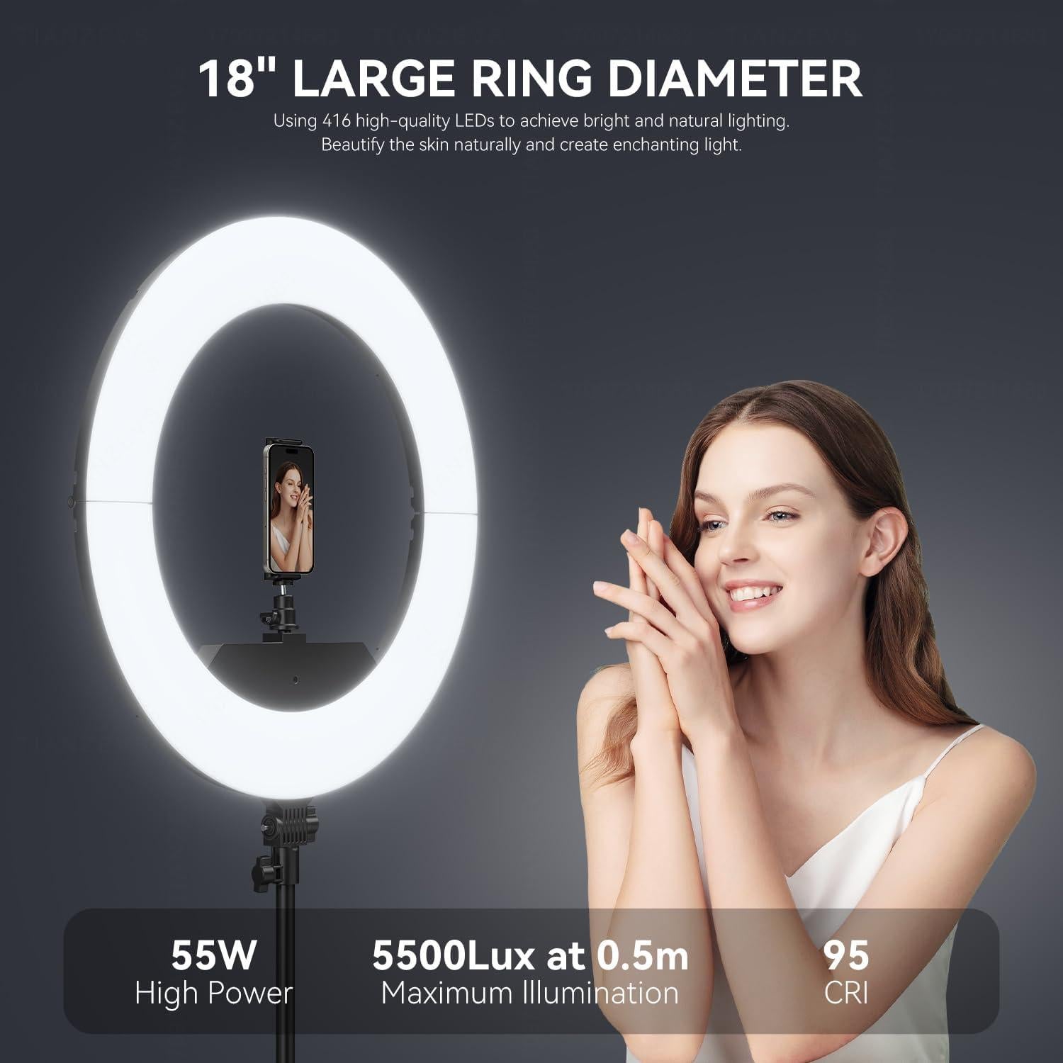 Kit de Luz de Anillo LED 18" JJ JIANJIN 55W Regulable CRI95