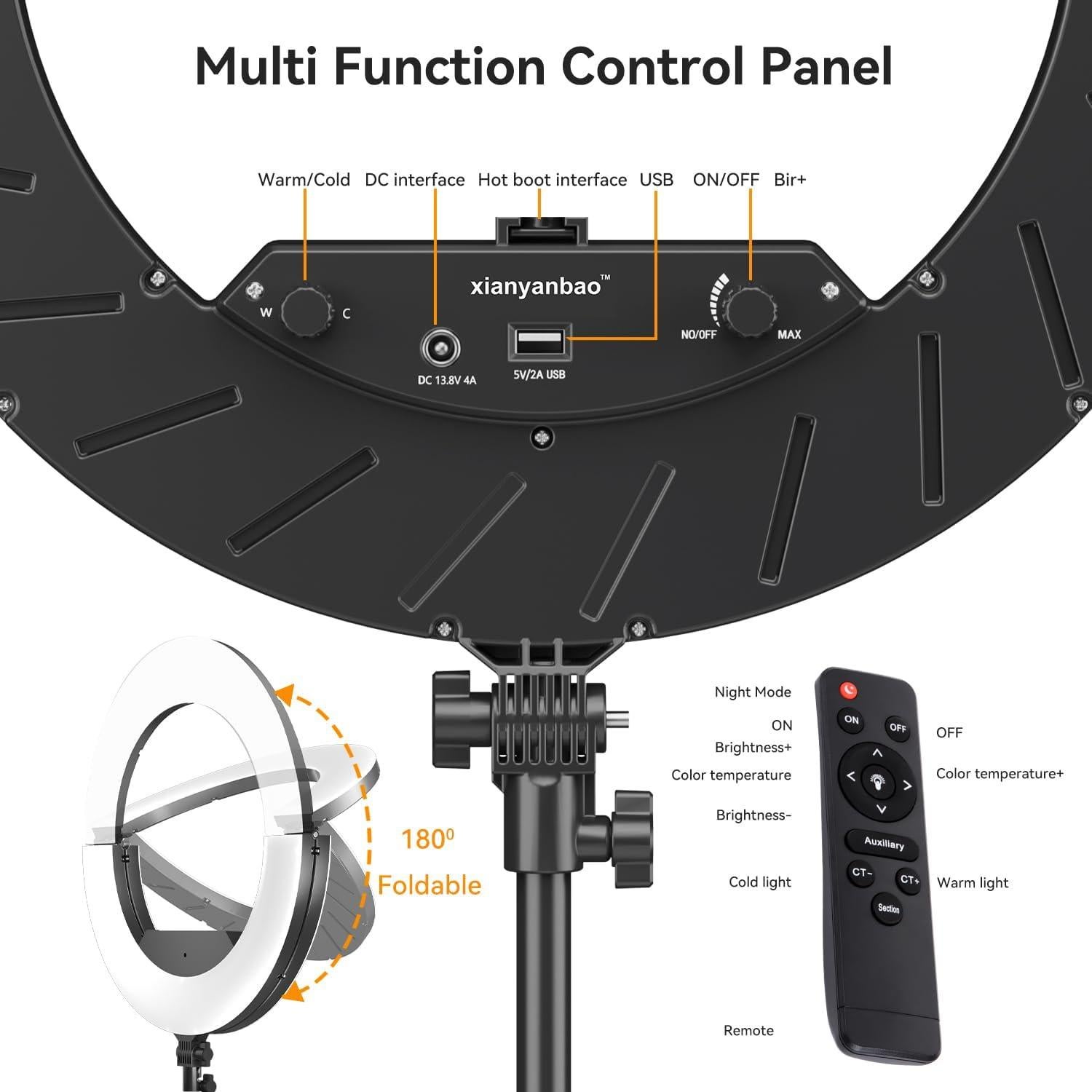 Kit de Luz de Anillo LED 18" JJ JIANJIN 55W Regulable CRI95