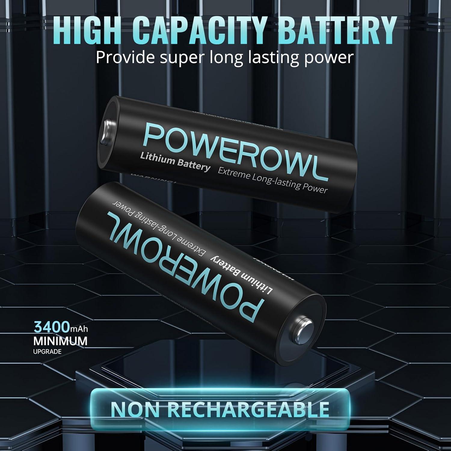 Baterías de Litio POWEROWL AA 24 Piezas 3400mAh 1.5V