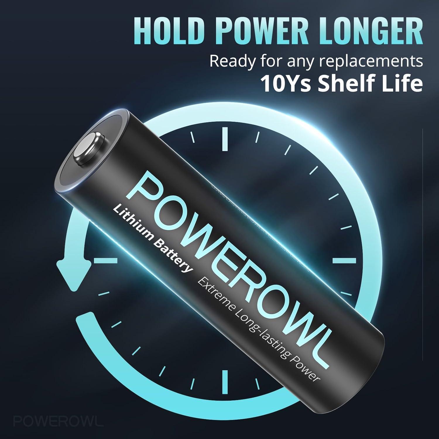 Baterías de Litio POWEROWL AA 24 Piezas 3400mAh 1.5V