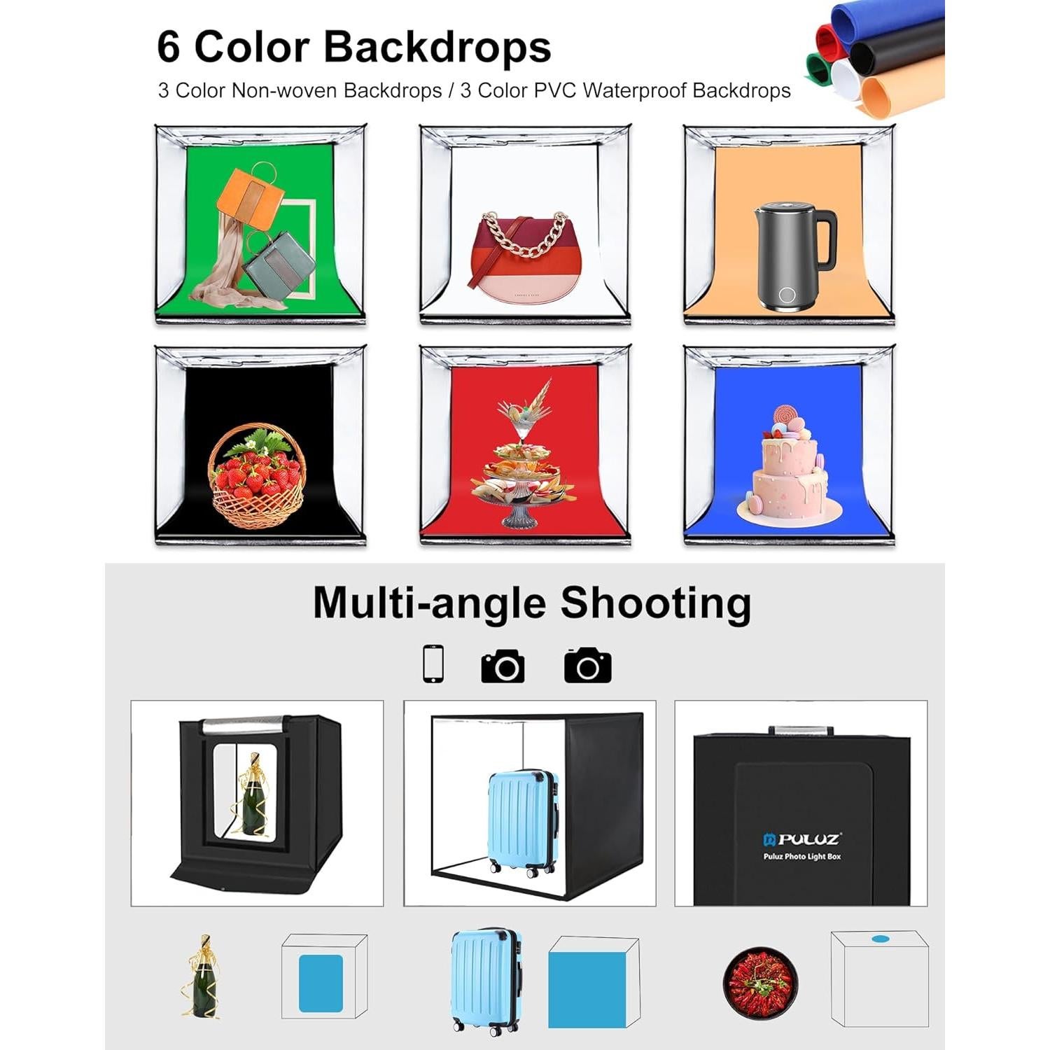 Caja de Luz Fotográfica PULUZ 60cm con 120 LED y 6 Fondos