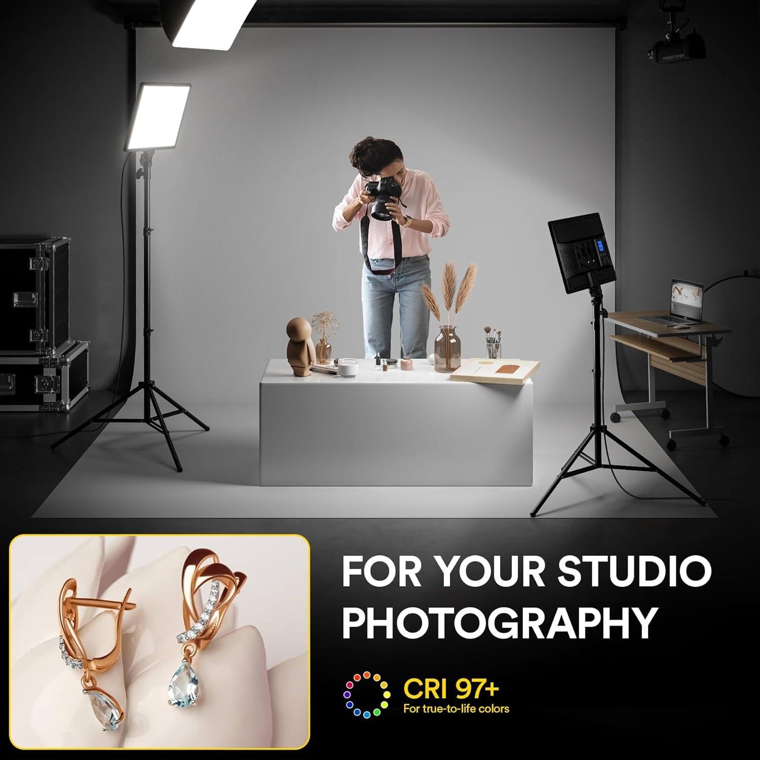 Kit de Iluminación LED RaLeno VL-S300K 45W 2-Pack con Soporte 190.5cm