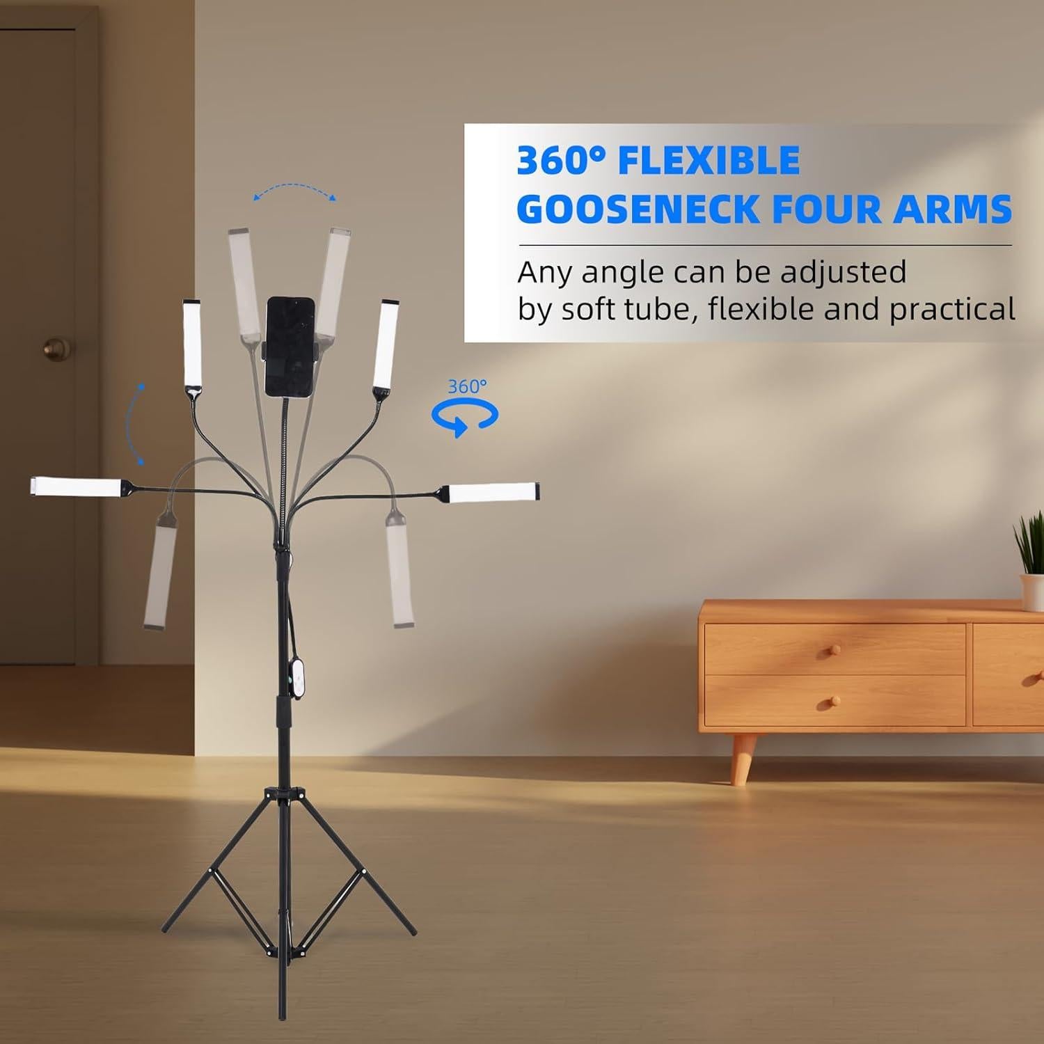 Four-arm LED Photography Light,with Tripod Light Stand and 2.4G Remote,2800k-6500k Fill Light for Live Stream Video Recording Eyebrow Tattoo Makeup YouTube Videos