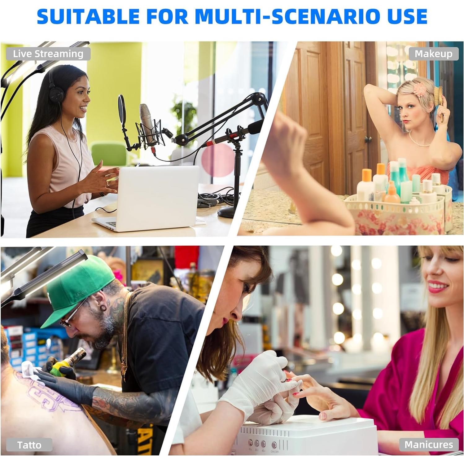 Four-arm LED Photography Light,with Tripod Light Stand and 2.4G Remote,2800k-6500k Fill Light for Live Stream Video Recording Eyebrow Tattoo Makeup YouTube Videos