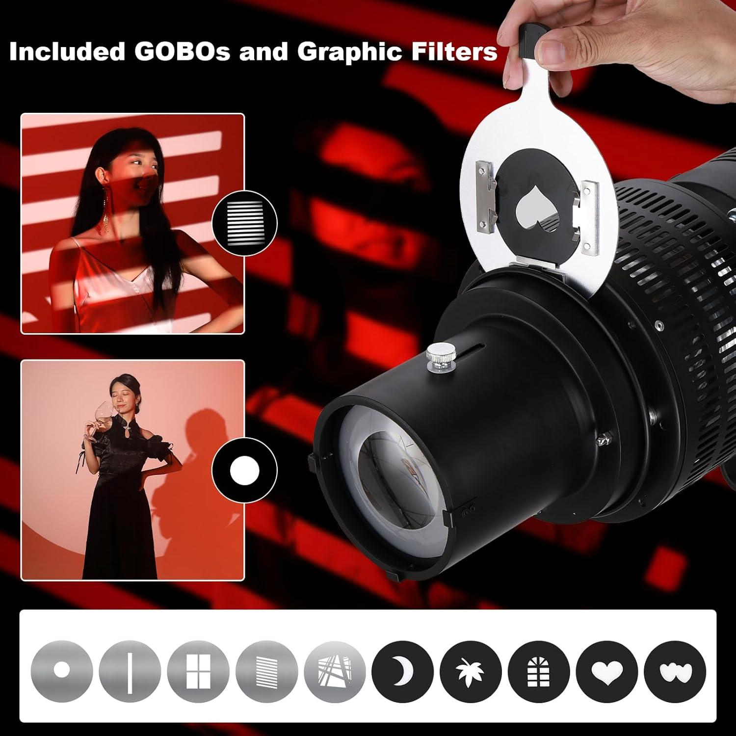 Kit Proyector Snoot Óptico Soonpho con 8 Gobos y 10 Filtros