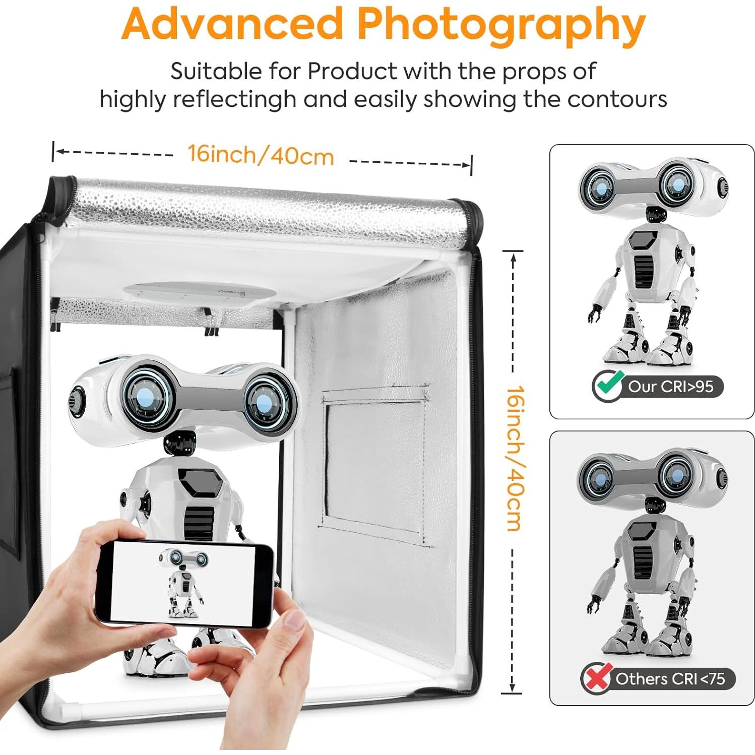 Caja de Luz de Estudio Fotográfico Huzofexo 40cm con LED y 6 Fondos