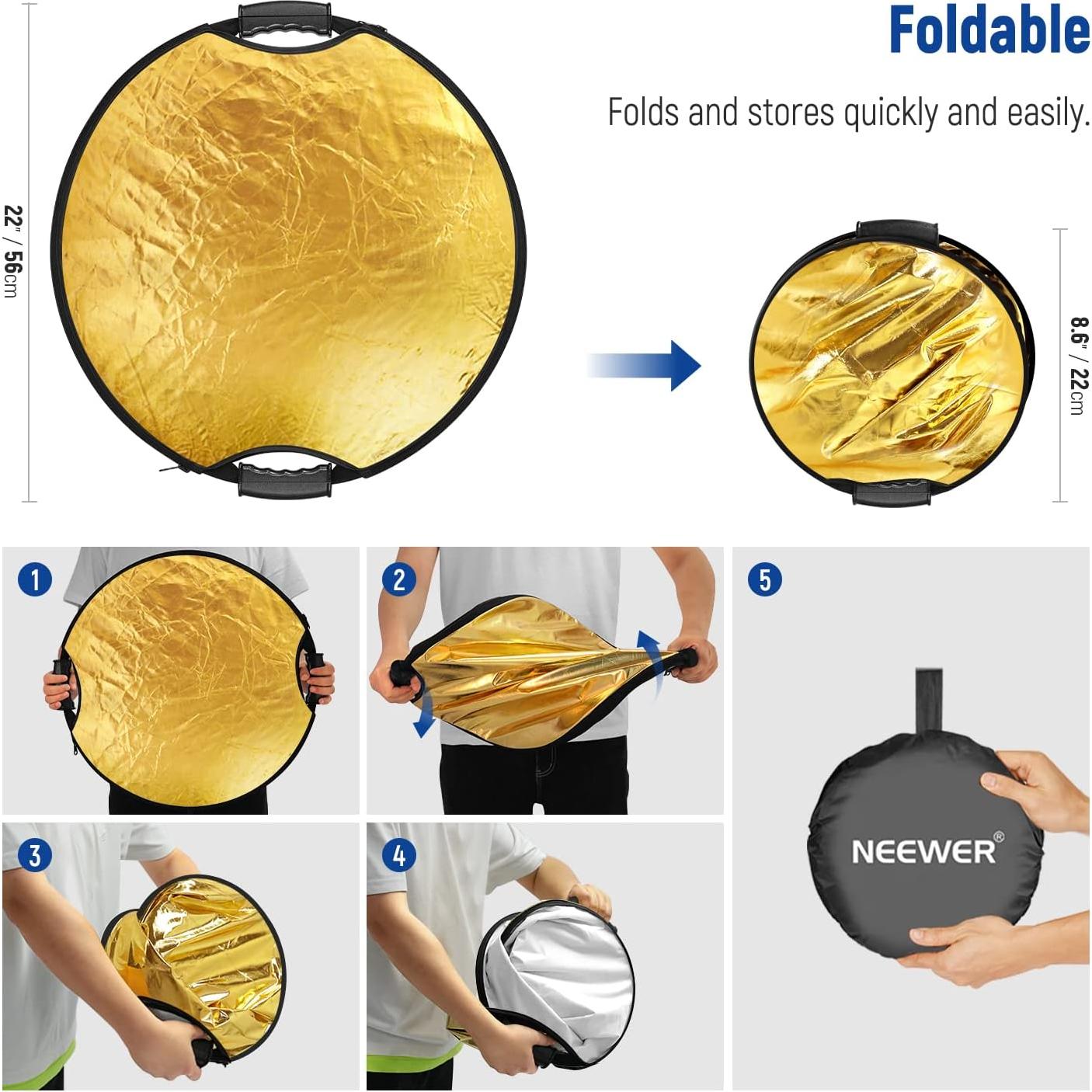 Reflector de Luz 56cm NEEWER 5 en 1 Plegable con Mango