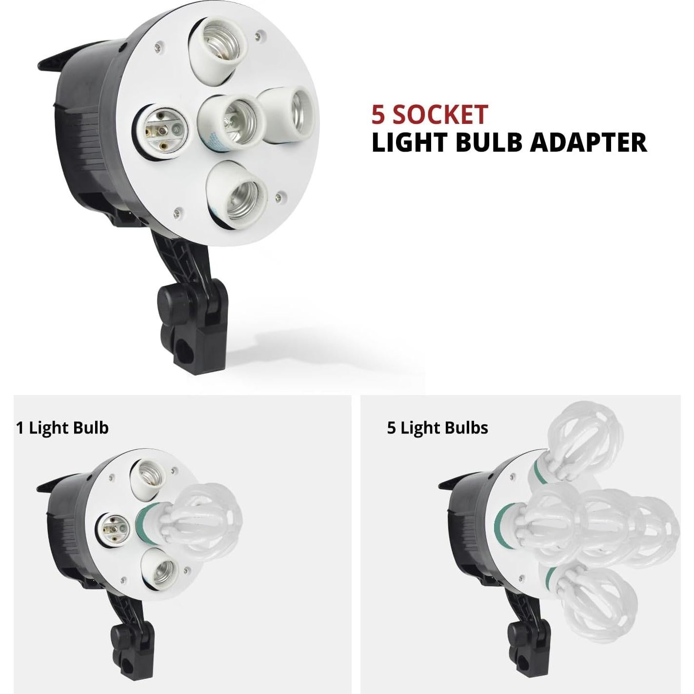 LimoStudio [3,000W Super Bright] 24 x 36 inch (W x H) Large Softbox with 15,000 Lumen / 5-Slot Bulb Socket Head Individual Control on Each Slot / 5 Pack 50W CFL Bulbs 5500K, Heavy Duty Stand, AGG2276