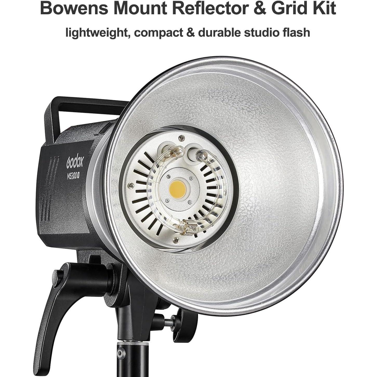 Godox MS300V 300Ws GN58 Compact Studio Strobe Flash Monolight with Bowens Mount Reflector Kit, Modeling Lamp 2.4G Wireless 5600K, 1.3s Recycle at Full Power (MS300 Upgraded Version 110 to 120V)