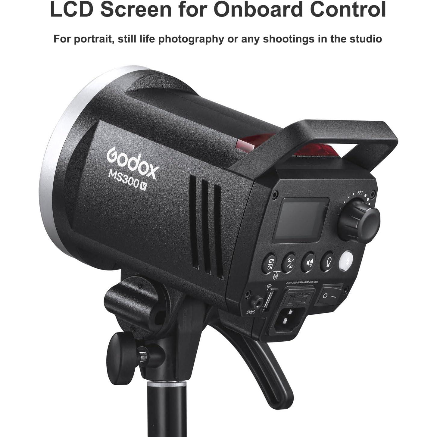 Godox MS300V 300Ws GN58 Compact Studio Strobe Flash Monolight with Bowens Mount Reflector Kit, Modeling Lamp 2.4G Wireless 5600K, 1.3s Recycle at Full Power (MS300 Upgraded Version 110 to 120V)