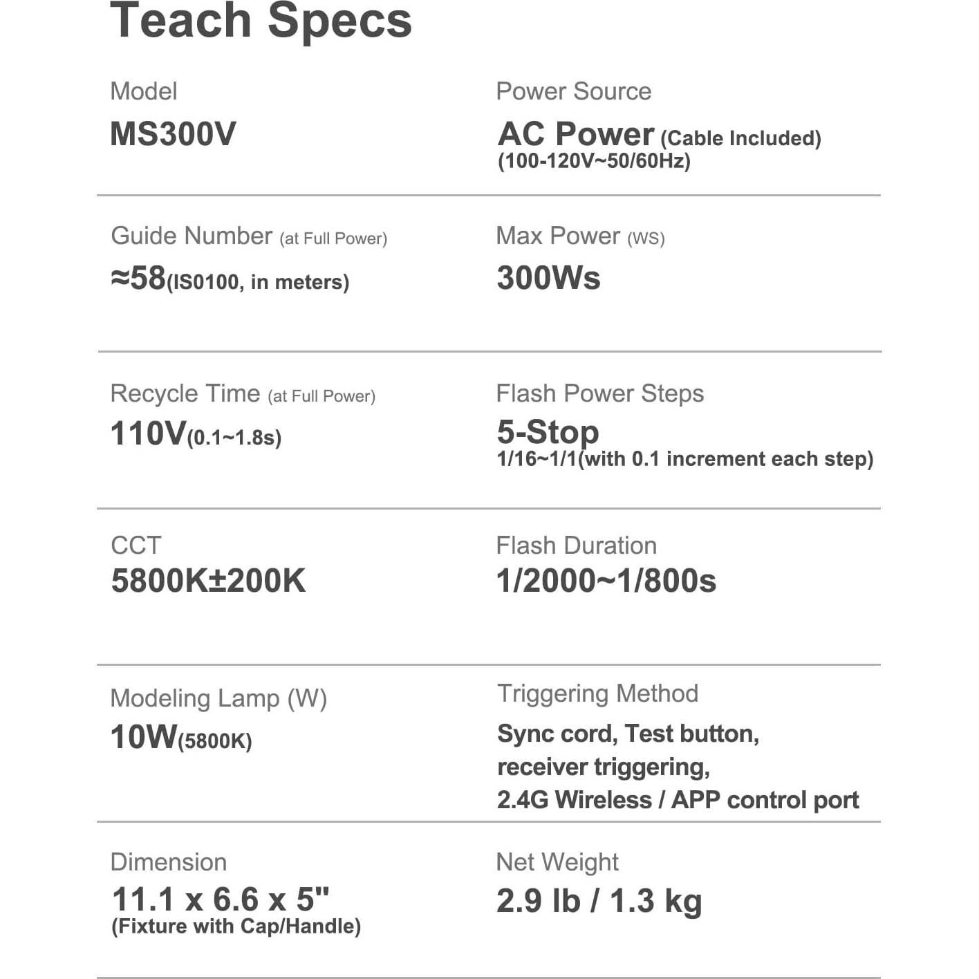 Godox MS300V 300Ws GN58 Compact Studio Strobe Flash Monolight with Bowens Mount Reflector Kit, Modeling Lamp 2.4G Wireless 5600K, 1.3s Recycle at Full Power (MS300 Upgraded Version 110 to 120V)