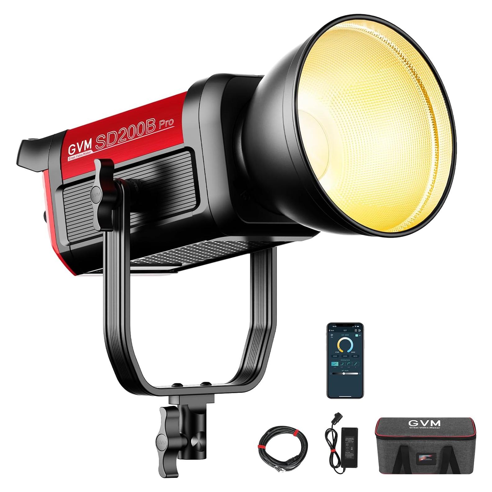 GVM 200W LED Video Light, PRO SD200B Photography Lighting Kit with Bluetooth Mesh Network/DMX Control, 2700K-6800K Studio Light Continuous Lighting Kit for YouTube,Film, 45400lux/1m, 12 Scene Effects