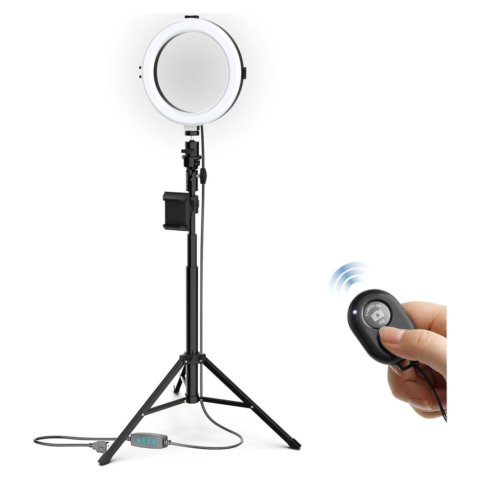 Luz de Anillo Selfie Bower 20 cm con Trípode Ajustable y Soporte