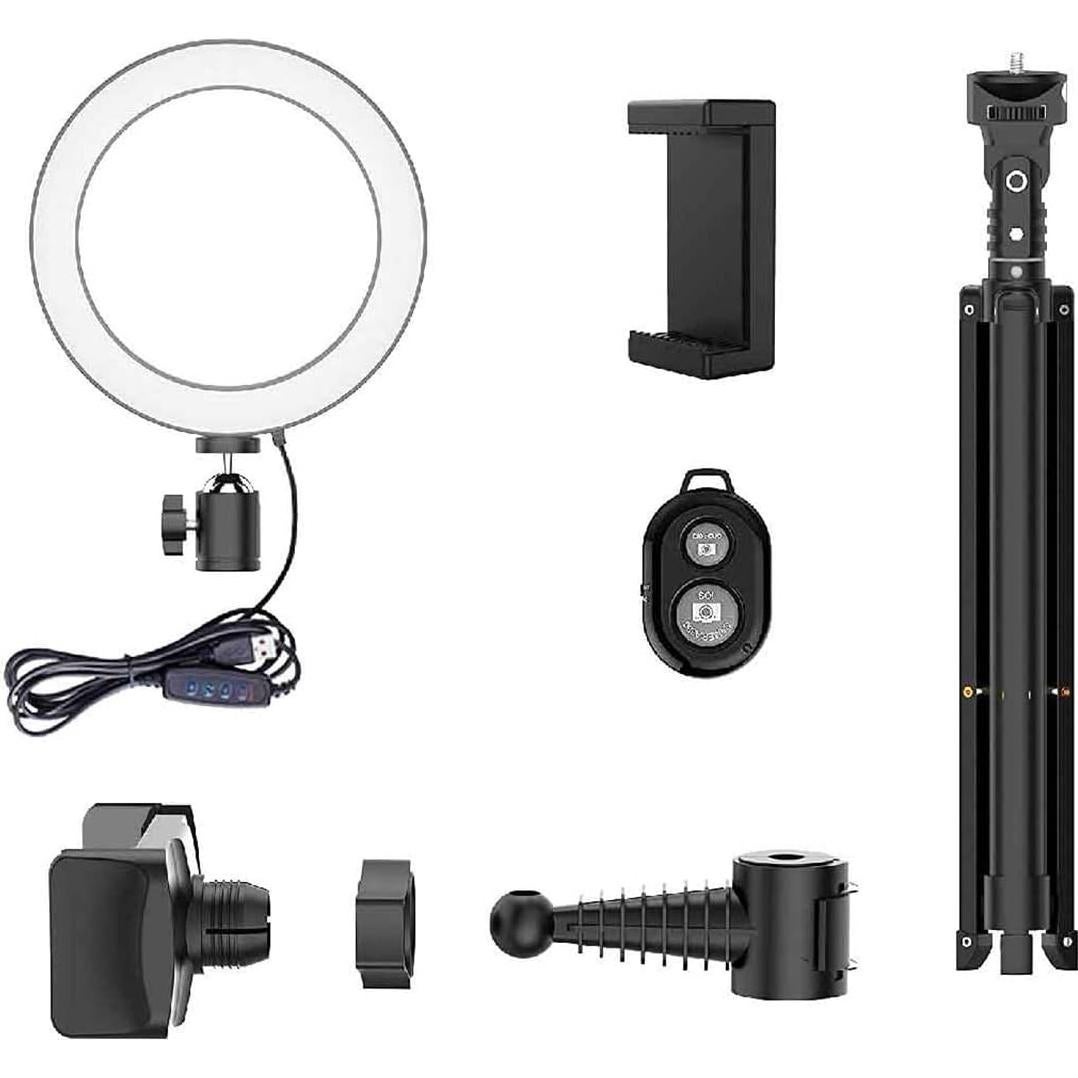 Luz de Anillo Selfie Bower 20 cm con Trípode Ajustable y Soporte