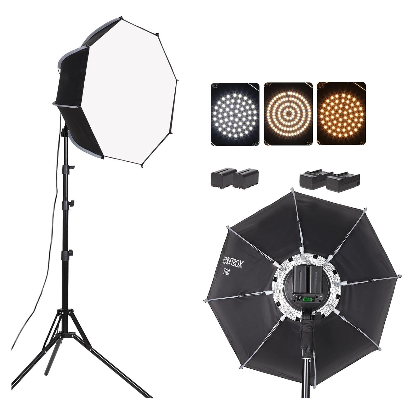 Kit de Luz LED Softbox Octagonal XPAISYQC 60cm con Batería