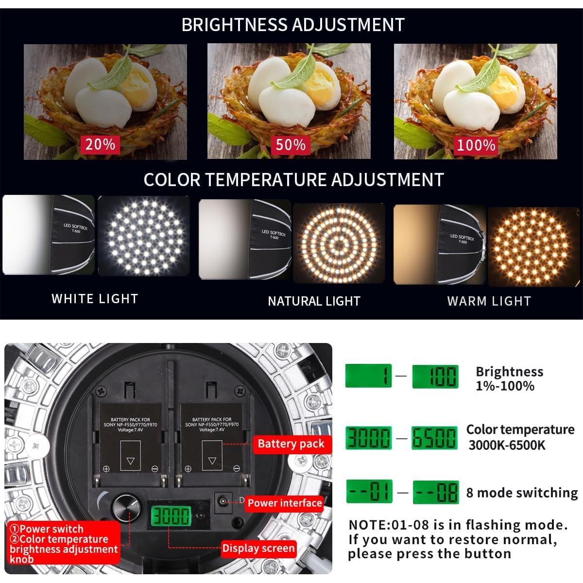 Kit de Luz LED Softbox Octagonal XPAISYQC 60cm con Batería