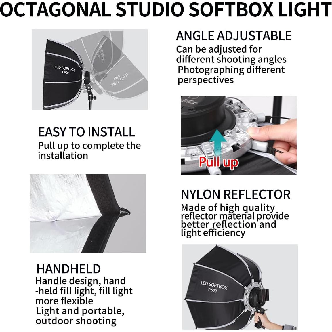 Kit de Luz LED Softbox Octagonal XPAISYQC 60cm con Batería