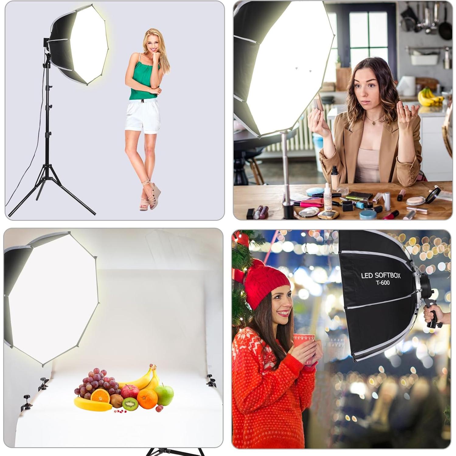 Kit de Luz LED Softbox Octagonal XPAISYQC 60cm con Batería