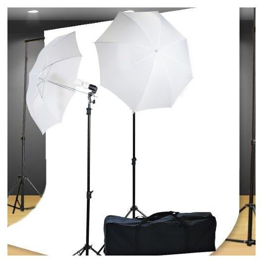 Photo Studio Kit Lighting kit 400 Watt Video Photography Portrait Lighting Kit, Backdrop Support System and 6' x 9'Ft White Muslin Backdrop Umbrella Softbox Kit by Fancierstudio U69W