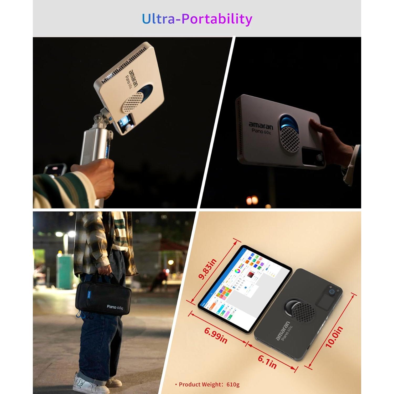 Panel de Luz RGBWW Amaran Pano 60c 60W Compacto USB-C