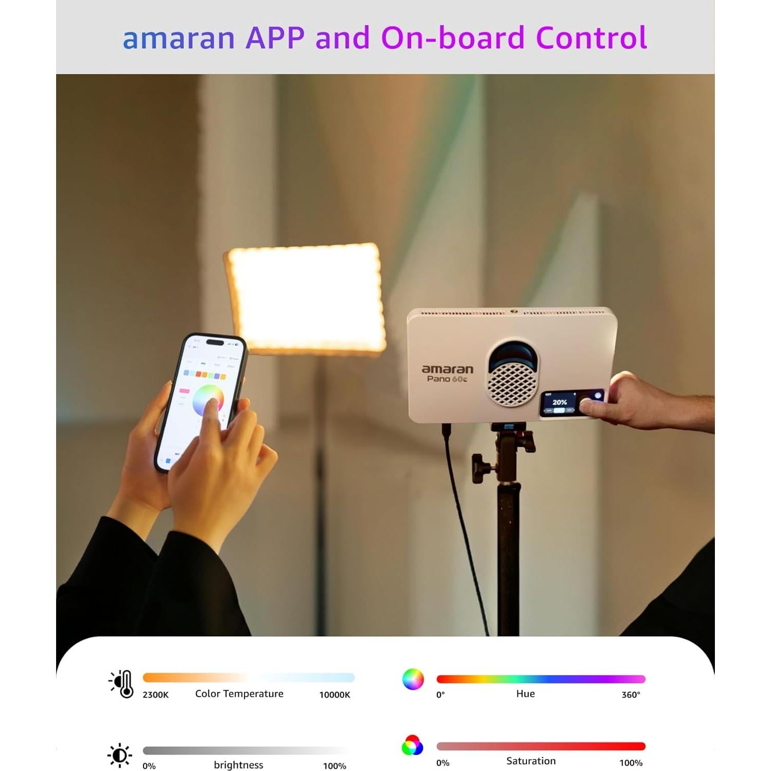 Panel de Luz RGBWW Amaran Pano 60c 60W Compacto USB-C