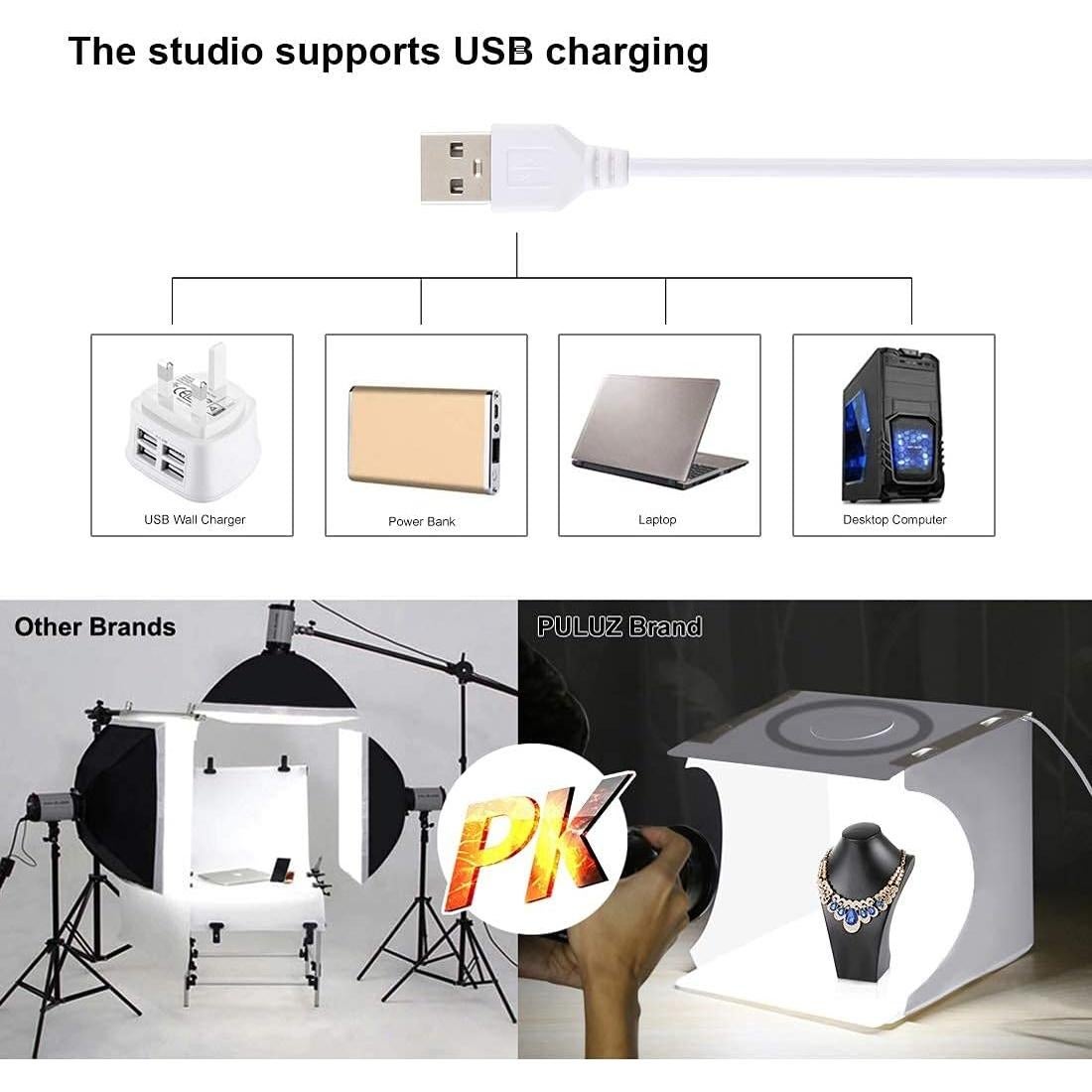 PULUZ Photo Studio Light Box 11.8''/30cm Adjustable Brightness Foldable Light Box Shooting Tent Kit with Ring Lights(128 LED Beads),6 Colors Backdrops for Items Photography