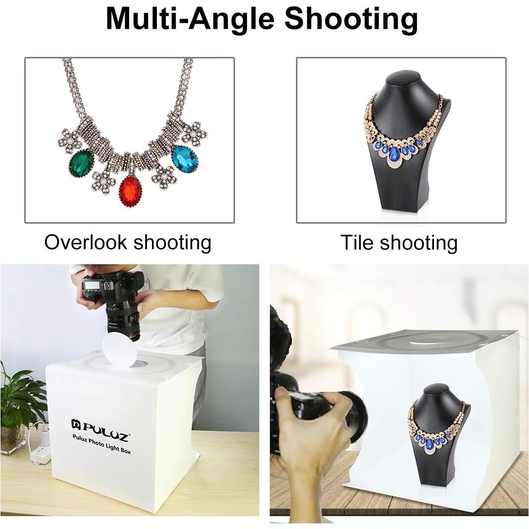 PULUZ Photo Studio Light Box 11.8''/30cm Adjustable Brightness Foldable Light Box Shooting Tent Kit with Ring Lights(128 LED Beads),6 Colors Backdrops for Items Photography