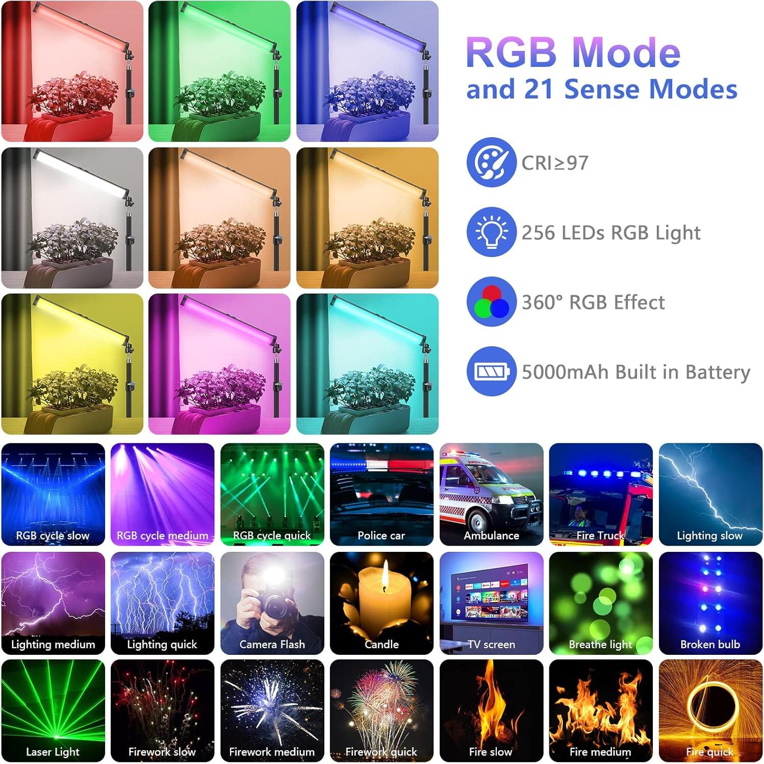 2 Pack RGB LED Video Light Wand Kit, QEUOOIY 360° Full Color 2500-9500K Led Photography Lighting Sticks with 32-77.6" Tripod, 5000mAh Rechargeable Battery &Magnet with Gooseneck Soft Tube for YouTube