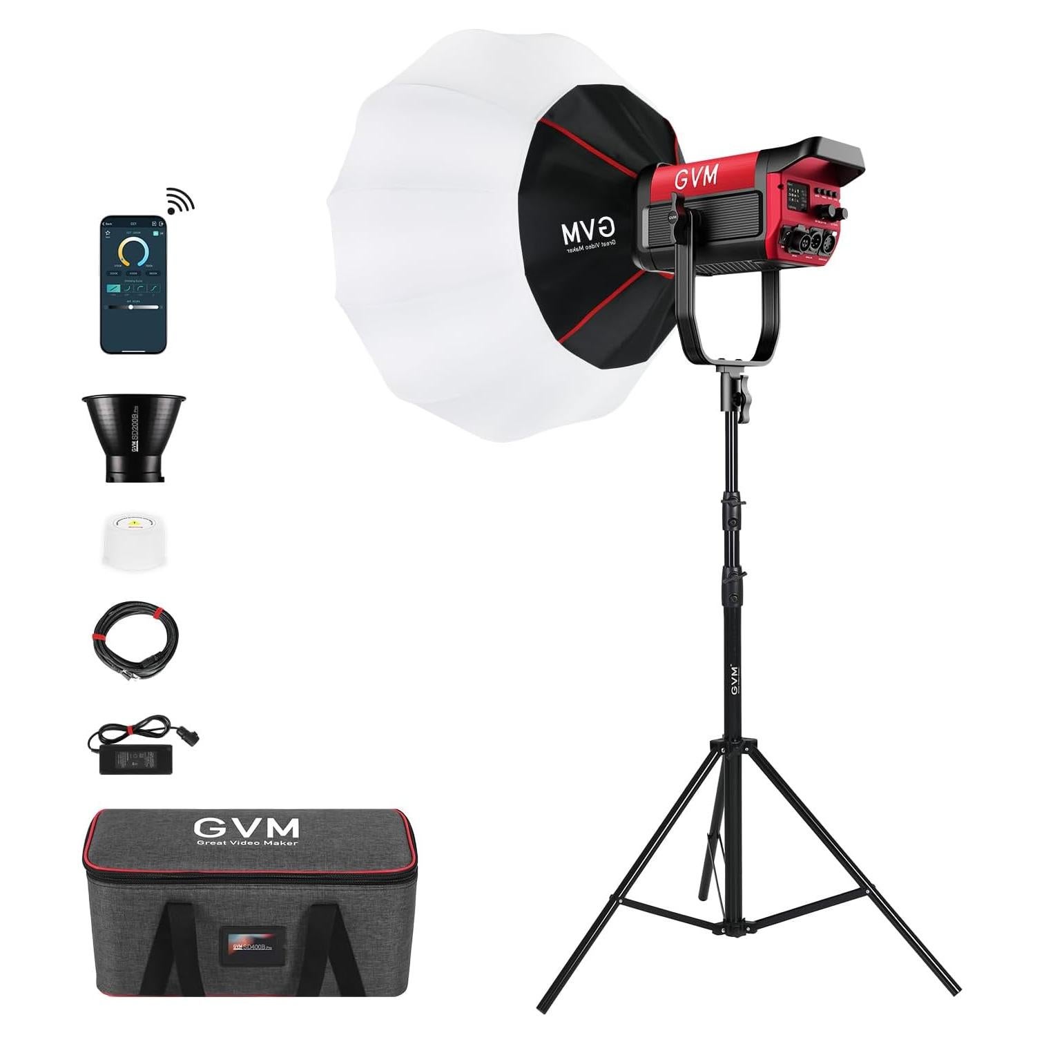 Kit de Iluminación GVM PRO-SD200B 200W con Softbox y Control DMX