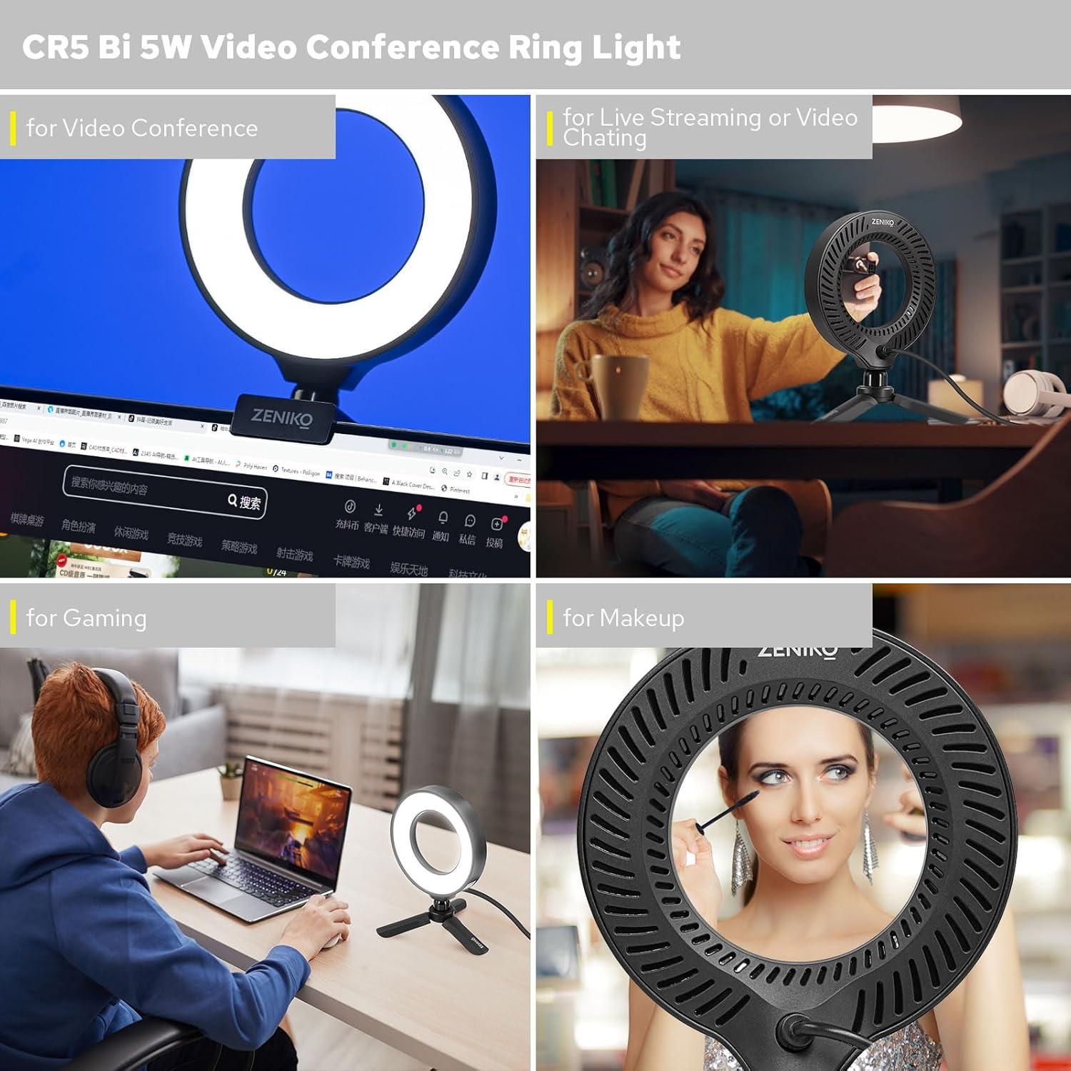 Kit de Iluminación Zeniko CR5 Bi-Color 5" para Videoconferencias