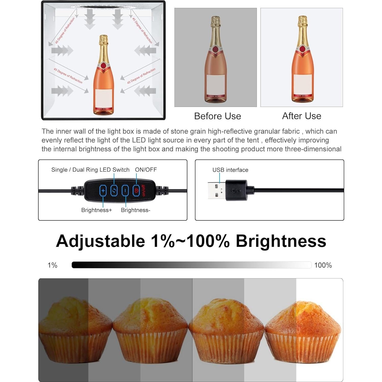 Caja de Luz Fotográfica Plegable Puluz 30x30cm con LED